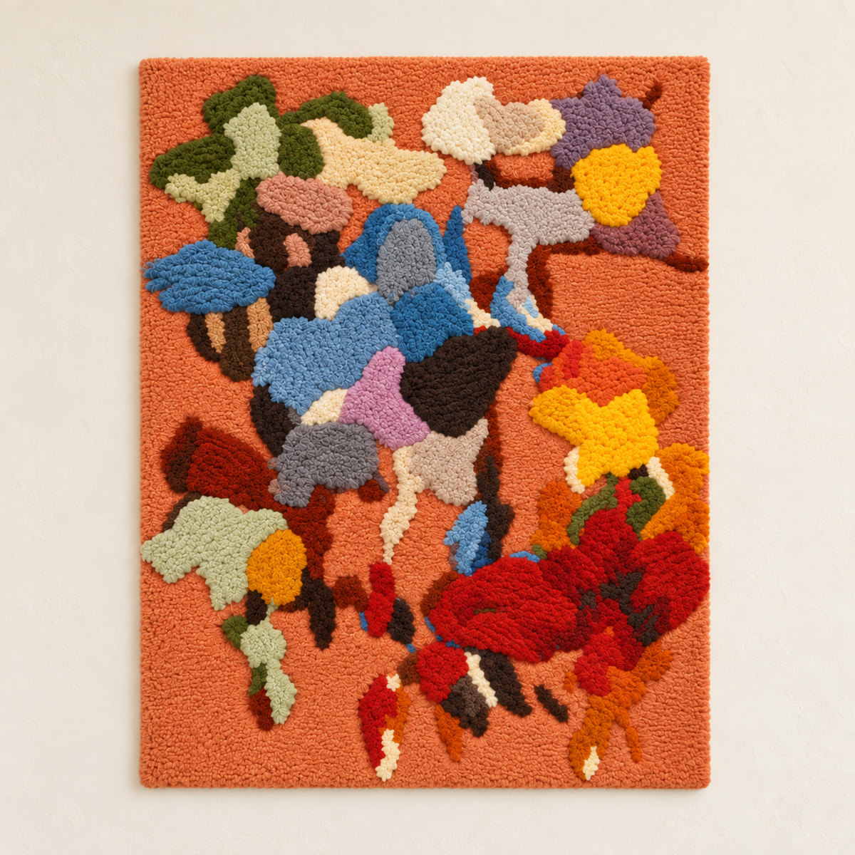 Hewn Earth Persimmon Colourfall wall art featuring vibrant orange and red abstract design on a textured canvas.