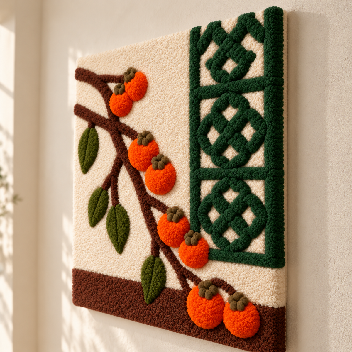 Persimmons by the Jade Lattice — angled relief view