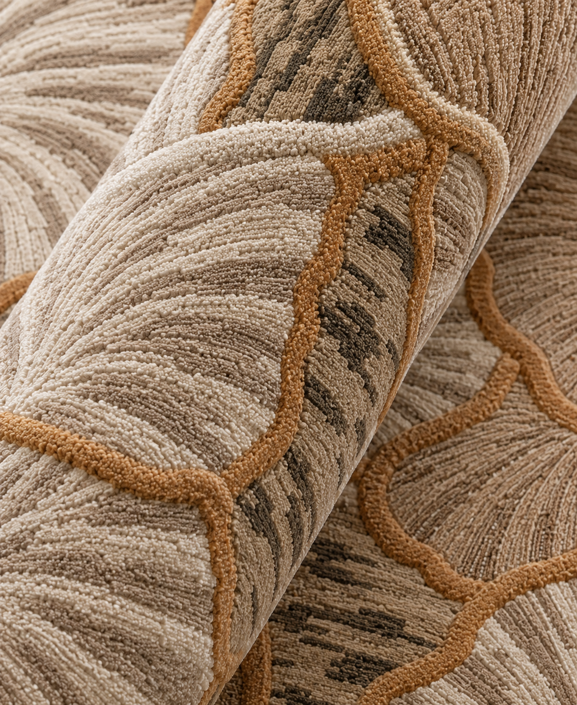 Hewn Earth Studio Petal rug in ash color with petal pattern, soft textured rug for living room or bedroom decor.
