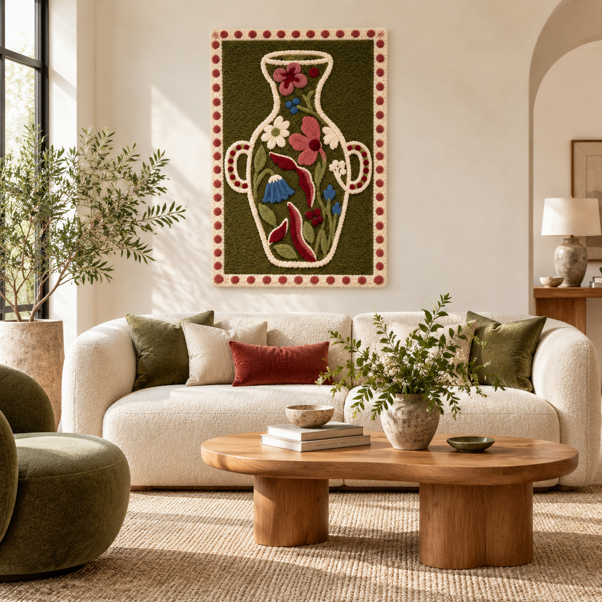 Petals in an Olive Vessel — front-facing room scene [room-front]