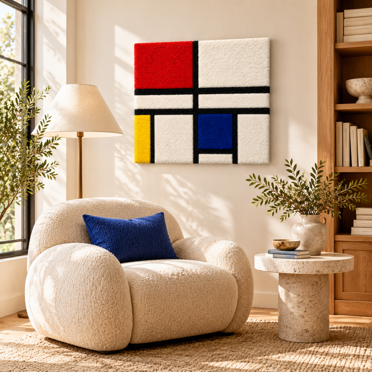 Composition C (No. III) with Red, Yellow and Blue after Piet Mondrian — room setting