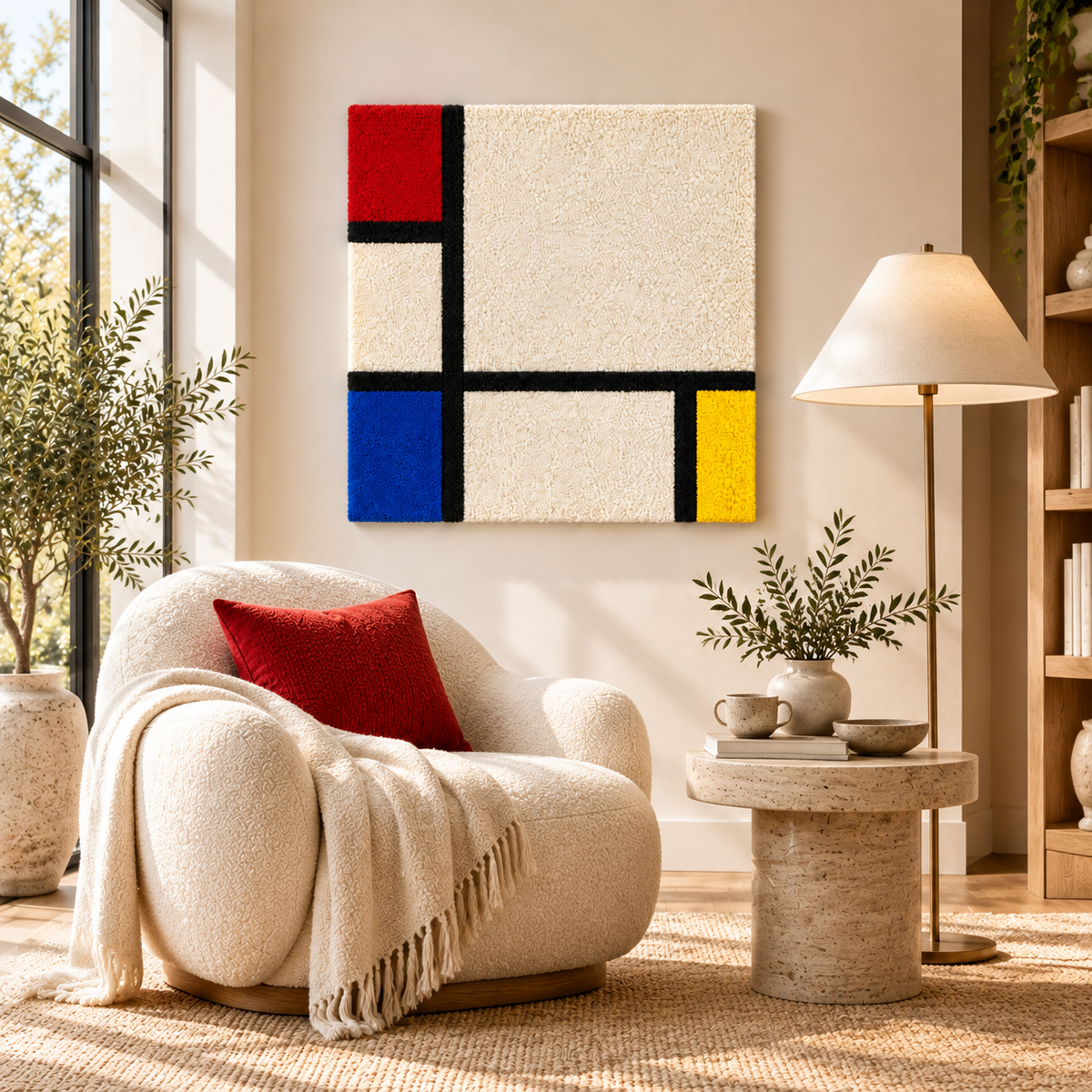 Composition No. IV, with Red, Blue and Yellow after Piet Mondrian — room setting