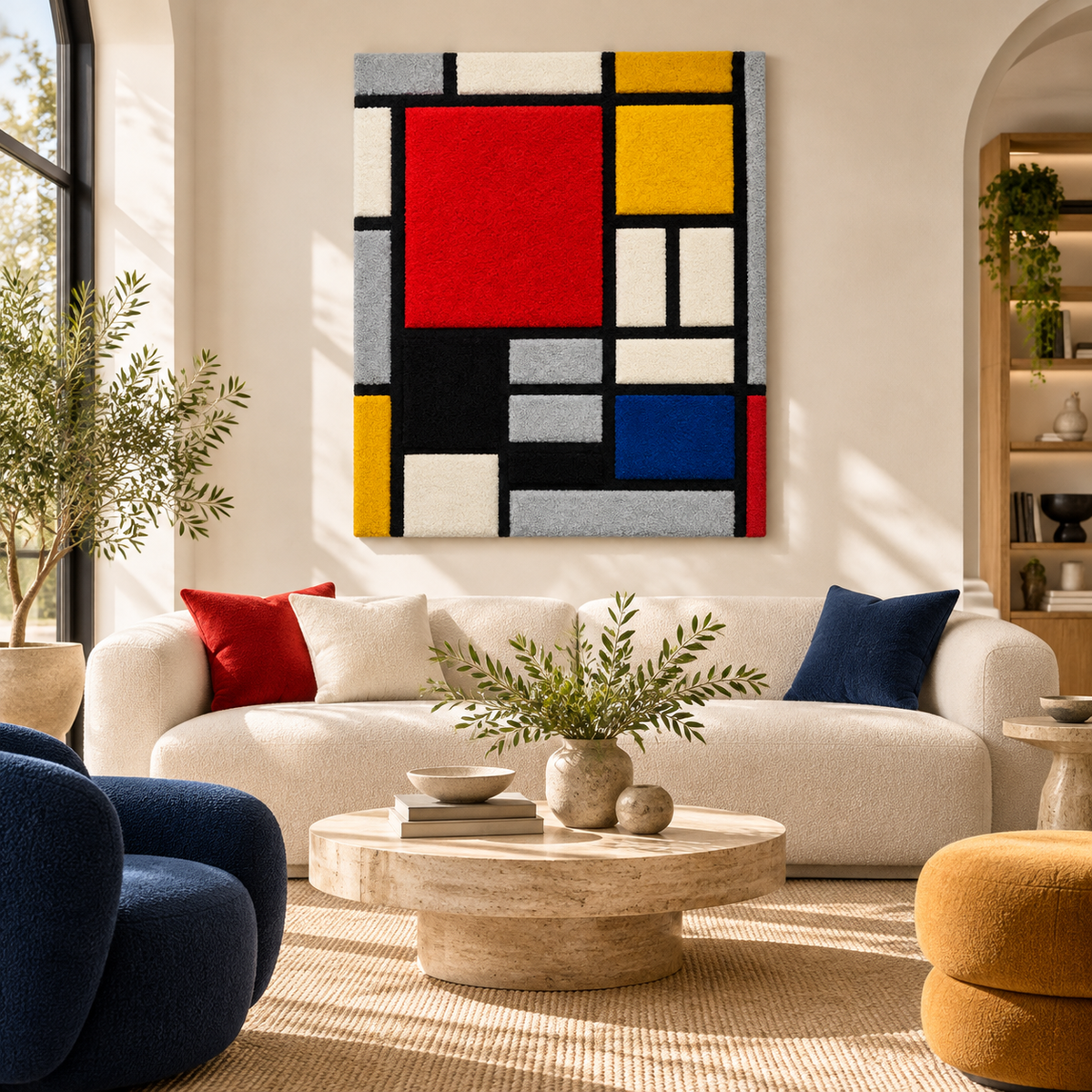 Composition with Large Red Plane, Yellow, Black, Gray and Blue after Piet Mondrian — front-facing room scene [room-front]