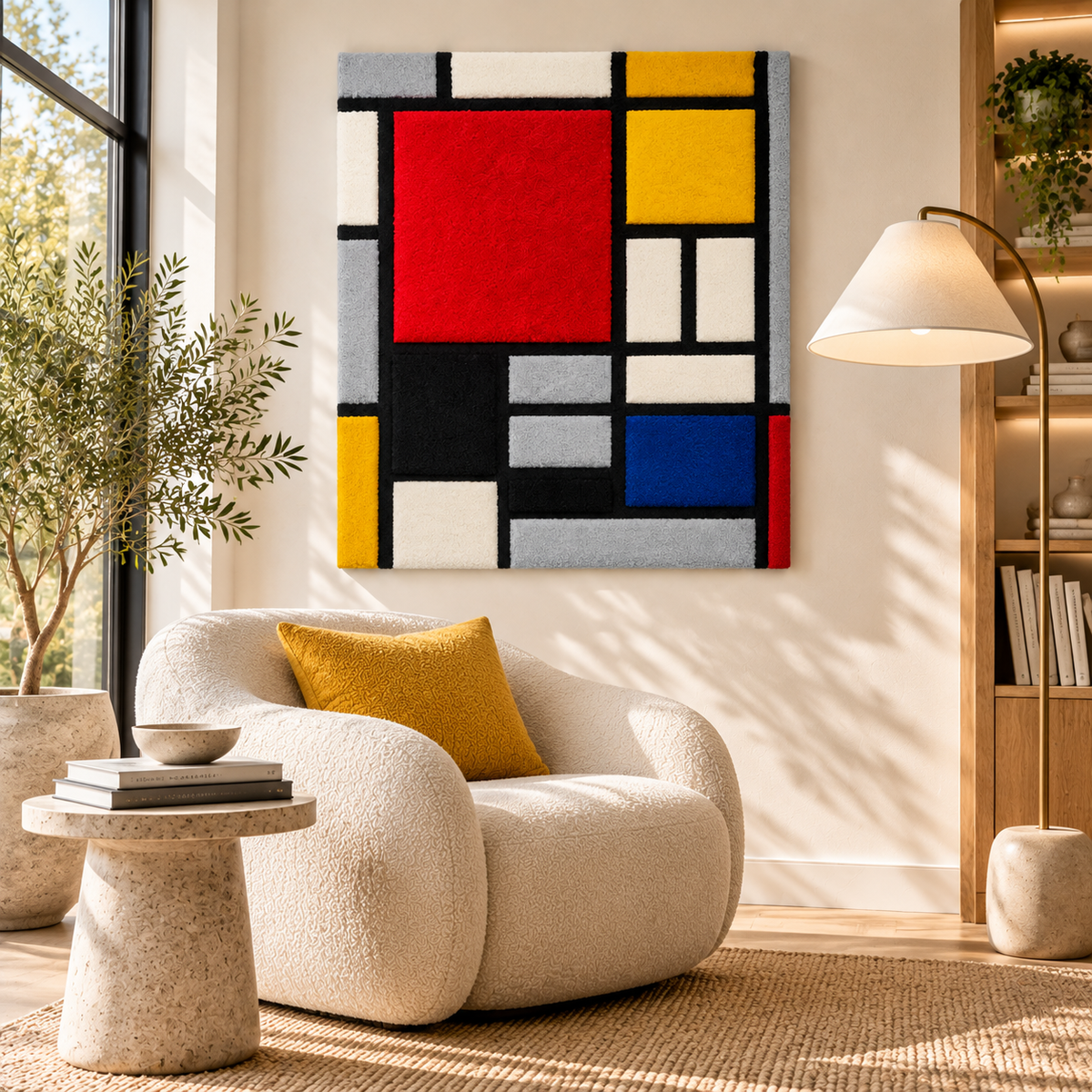 Composition with Large Red Plane, Yellow, Black, Gray and Blue after Piet Mondrian — room setting