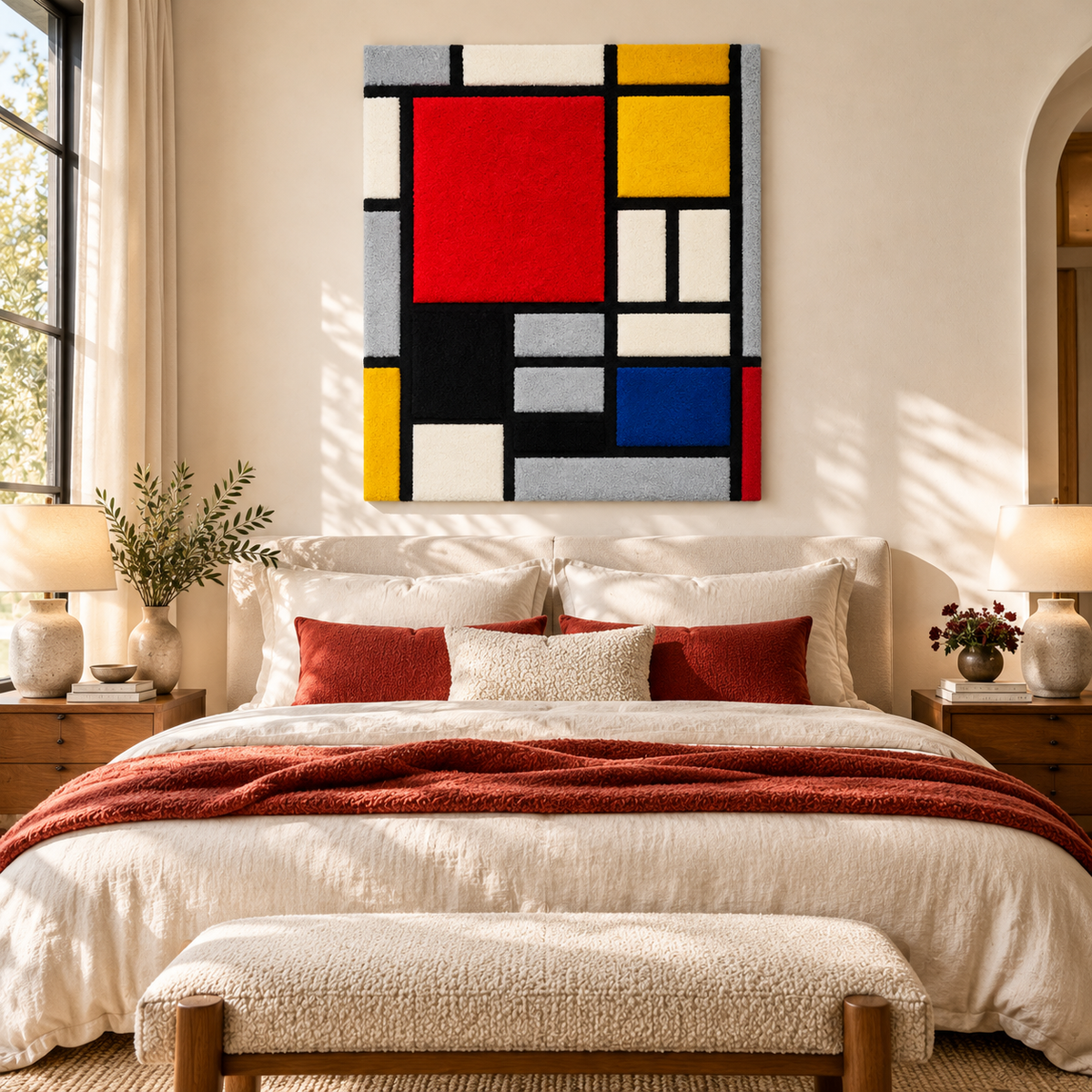 Composition with Large Red Plane, Yellow, Black, Gray and Blue after Piet Mondrian — room setting