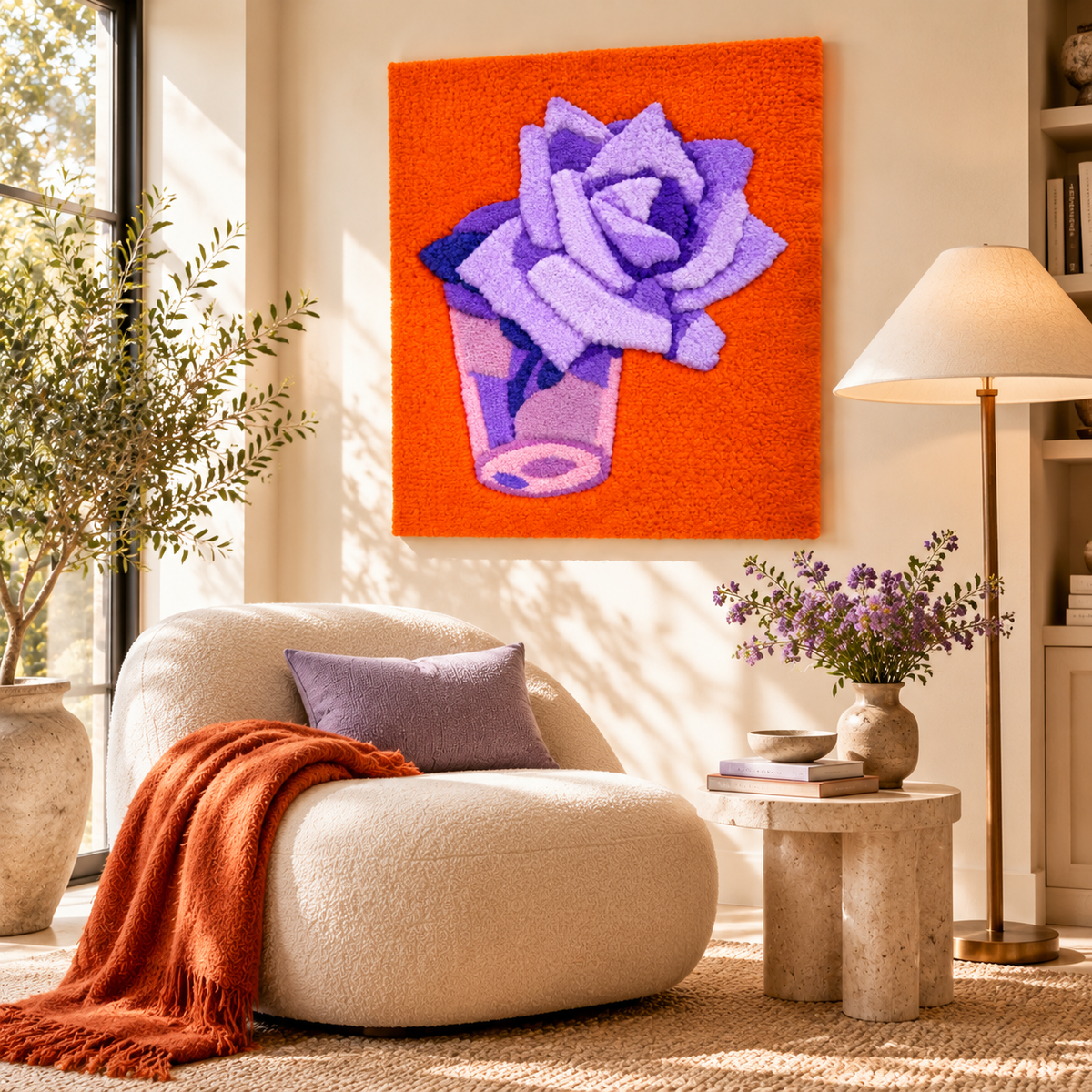 Rose in a Glass after Piet Mondrian — room setting