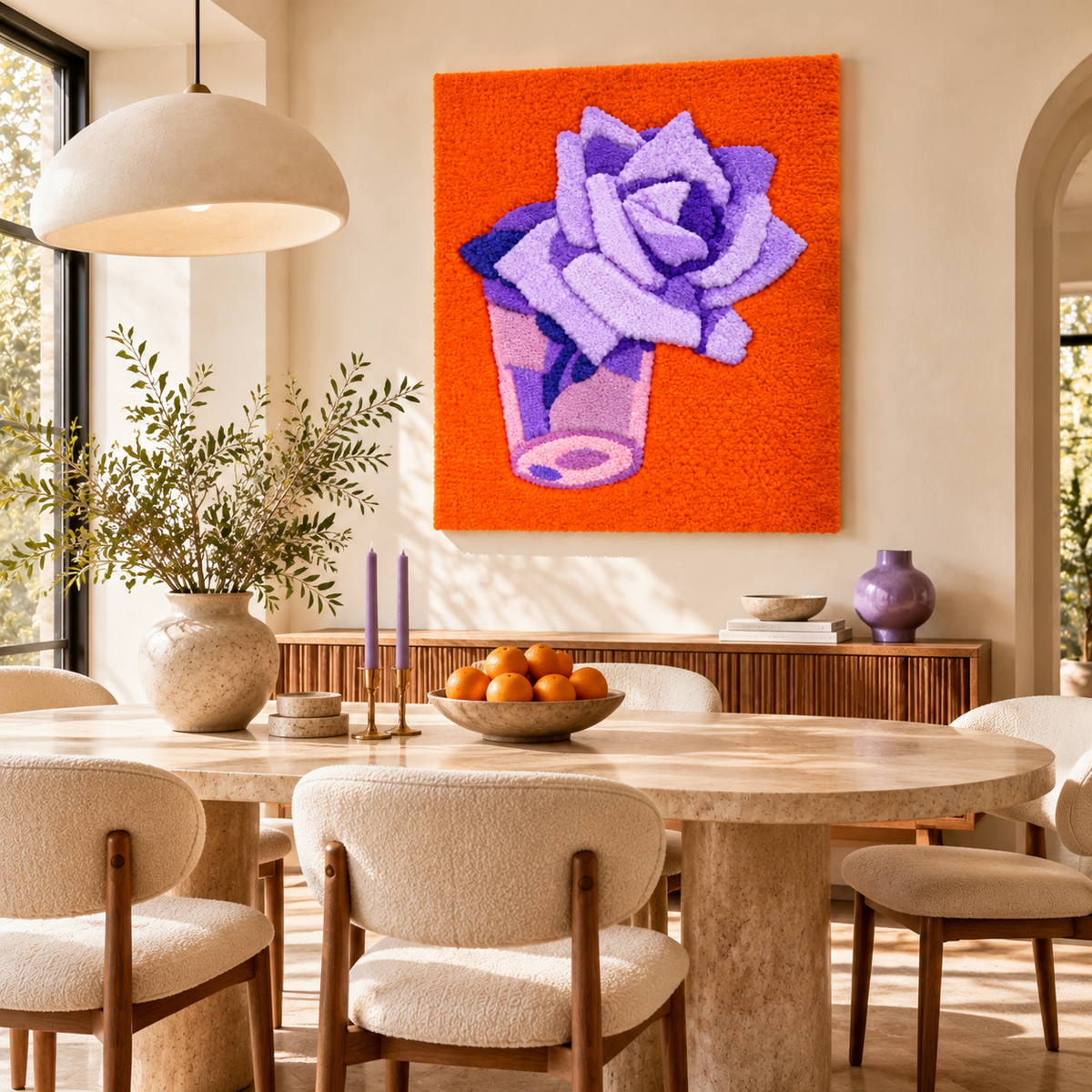 Rose in a Glass after Piet Mondrian — room setting