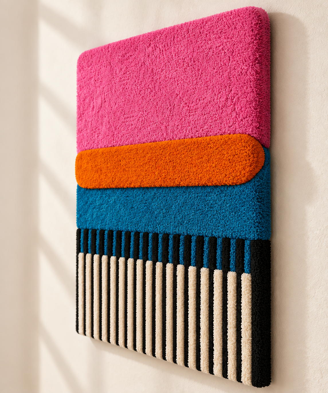 Hewn Earth Pink Citrus Stripe Cadence wall art featuring vibrant pink and citrus-colored stripe design on canvas.