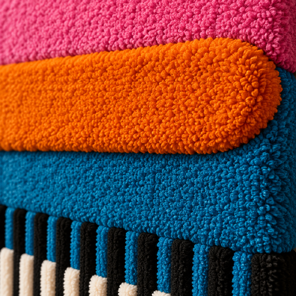 Close-up of Hewn Earth Pink Citrus Stripe Cadence wall art featuring vibrant pink and citrus-colored abstract stripe design.