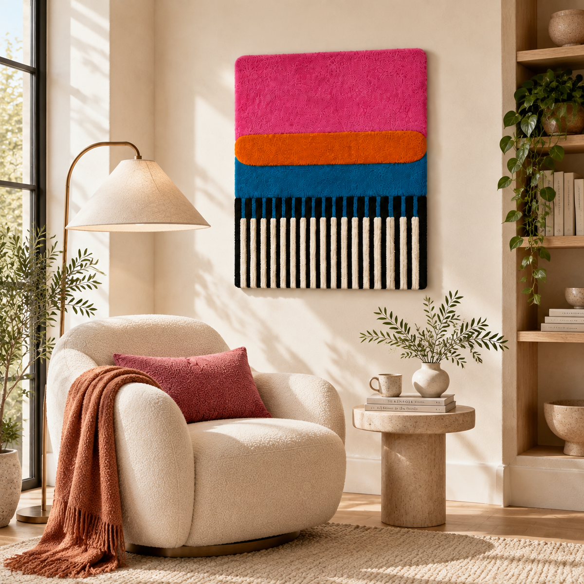 Pink Citrus Stripe Cadence wall art by Hewn Earth featuring vibrant pink and citrus-colored stripes for modern home decor.