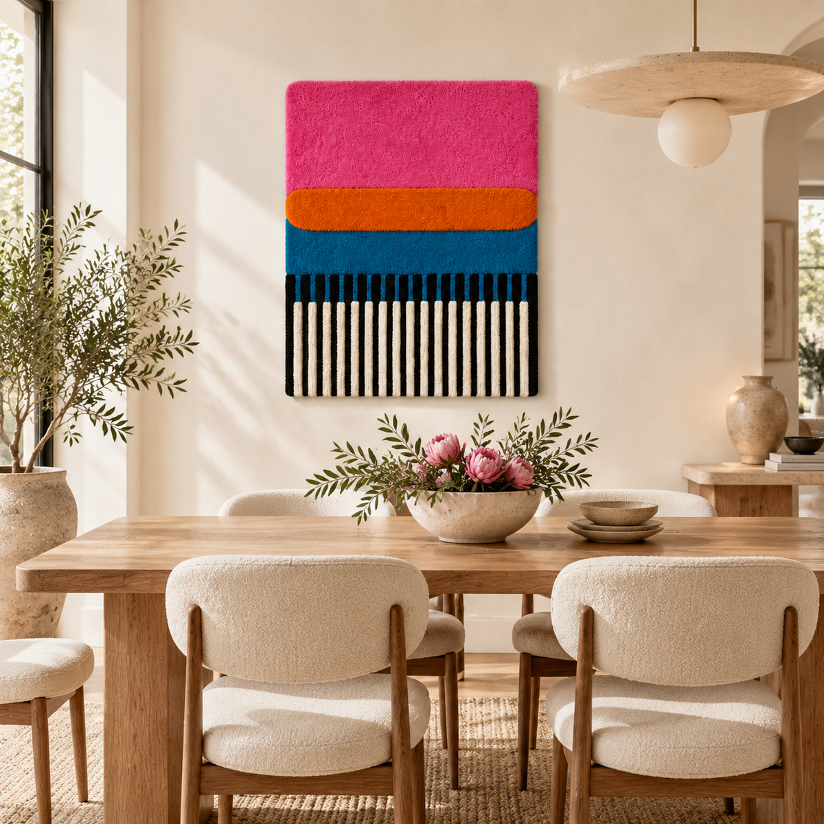 Pink Citrus Stripe Cadence wall art by Hewn Earth featuring vibrant pink and citrus-colored striped design for modern decor.