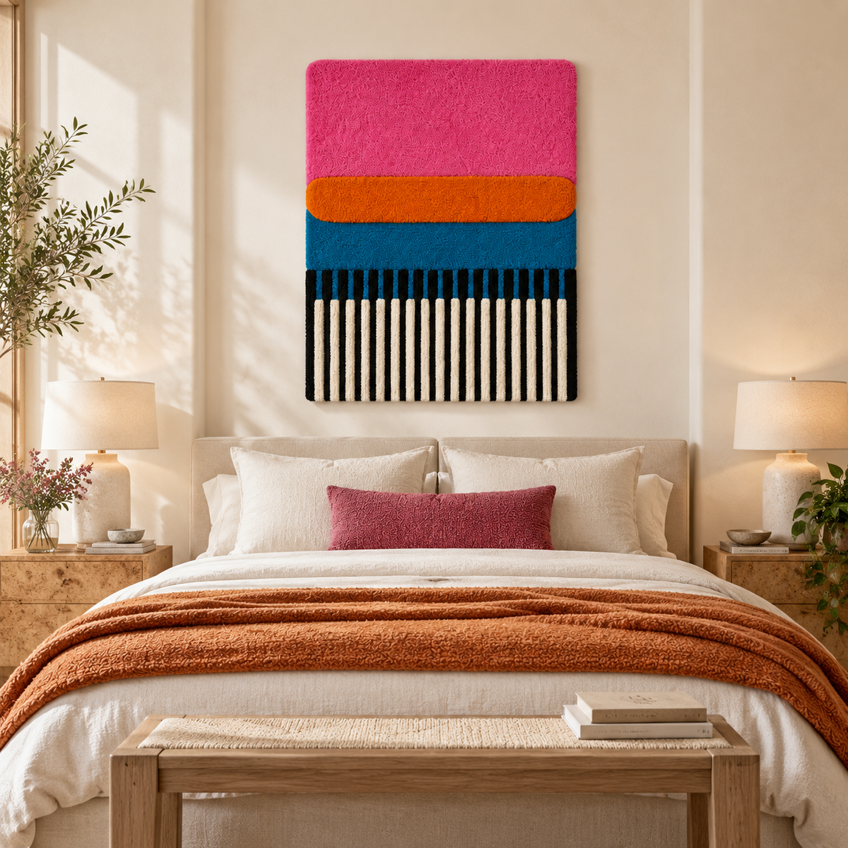 Pink Citrus Stripe Cadence wall art by Hewn Earth featuring vibrant pink, orange, and yellow citrus stripe design for modern decor.