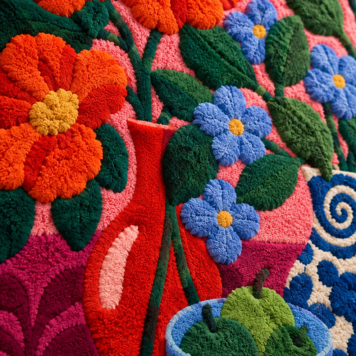 Pink Room Posies — tufted wool texture detail