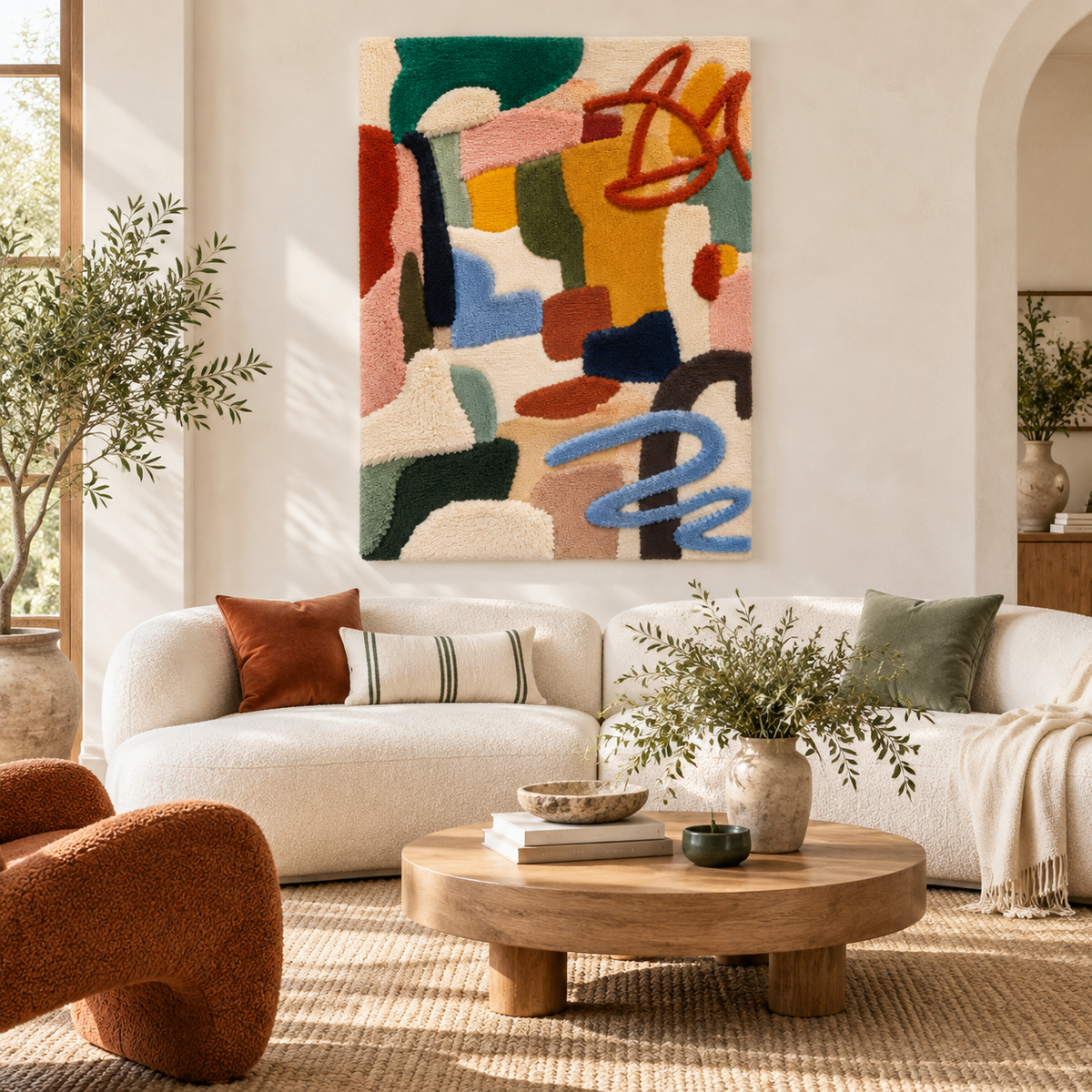 Playful Ochre Scribbles — front-facing room scene
