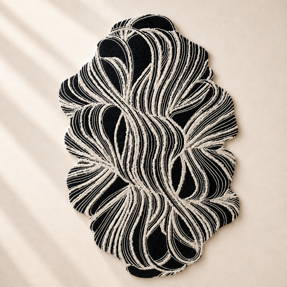 Hewn Earth Studio Plume rug with soft, textured design in neutral tones, perfect for adding warmth to any living space.