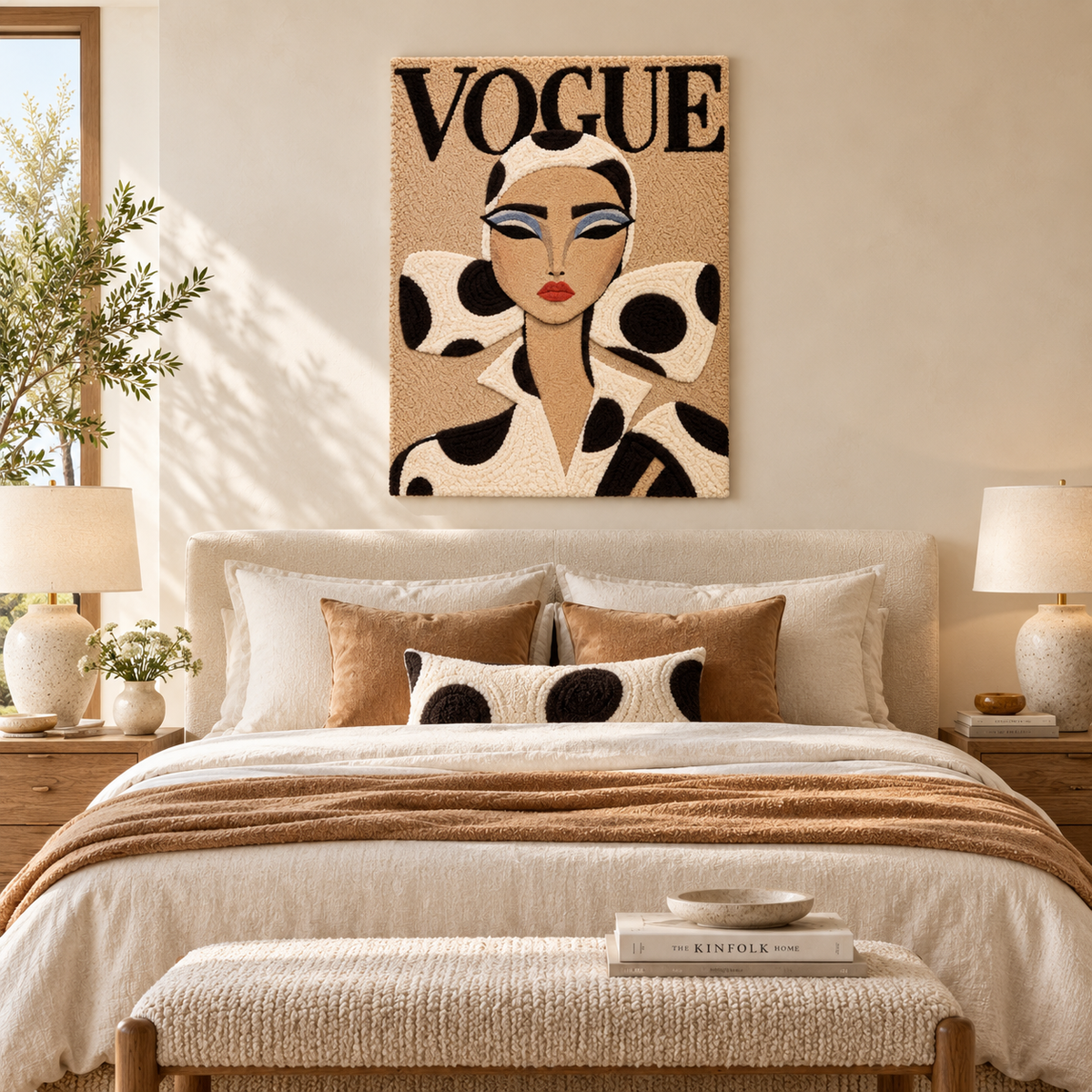 Hewn Earth Polka Dot Couture Portrait wall art featuring a vibrant polka dot design, displayed in a modern room setting.