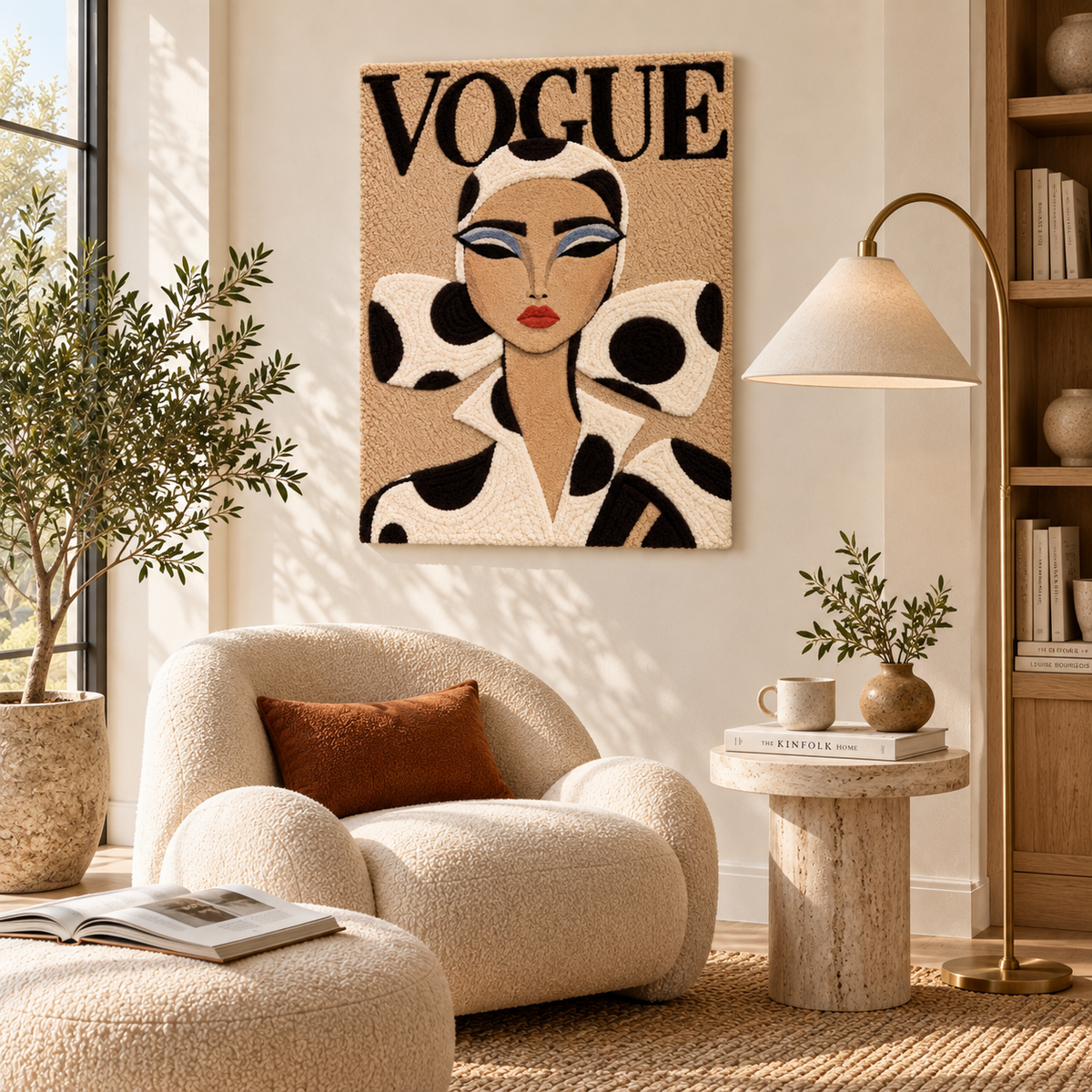 Hewn Earth Polka Dot Couture Portrait wall art featuring vibrant polka dot patterns in a modern room setting.