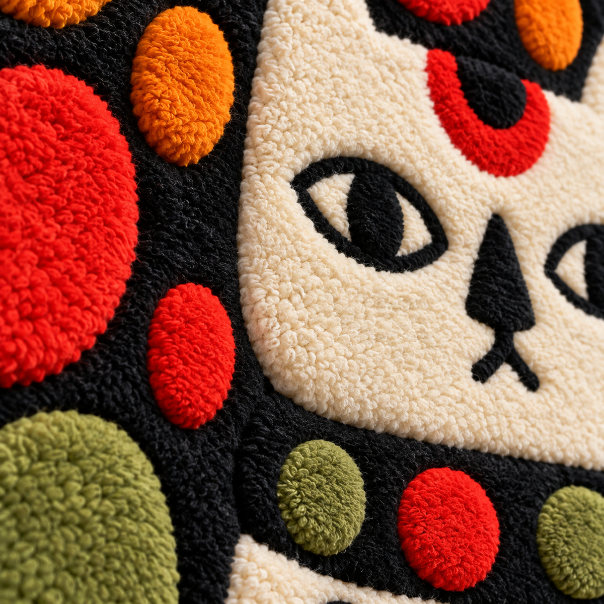 Hewn Earth polka dot fortune cat wall art featuring a colorful cat with polka dot patterns and decorative details.