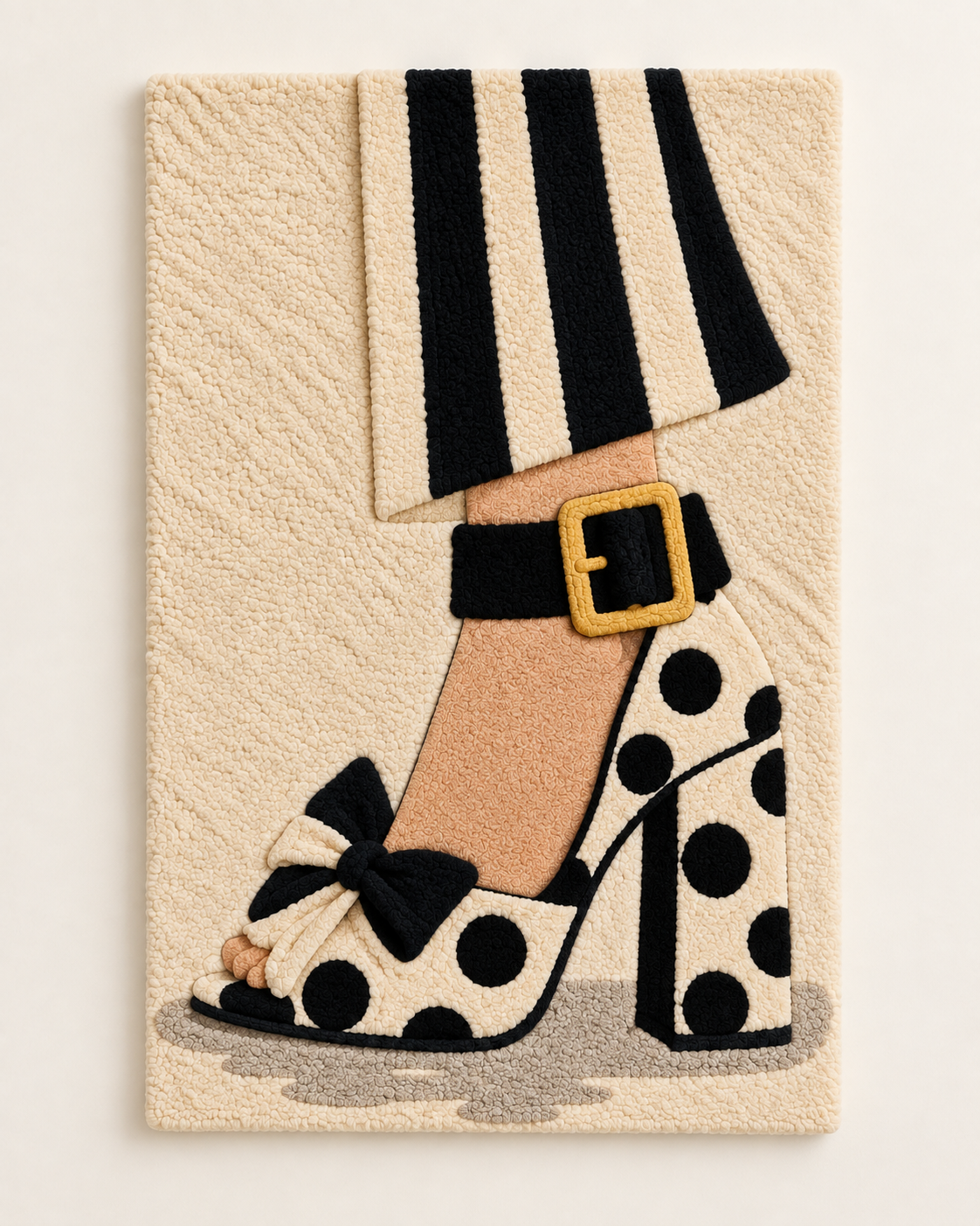 Hewn Earth wall art featuring a polka dot heel and striped hem design, showcasing vibrant colors and intricate patterns.