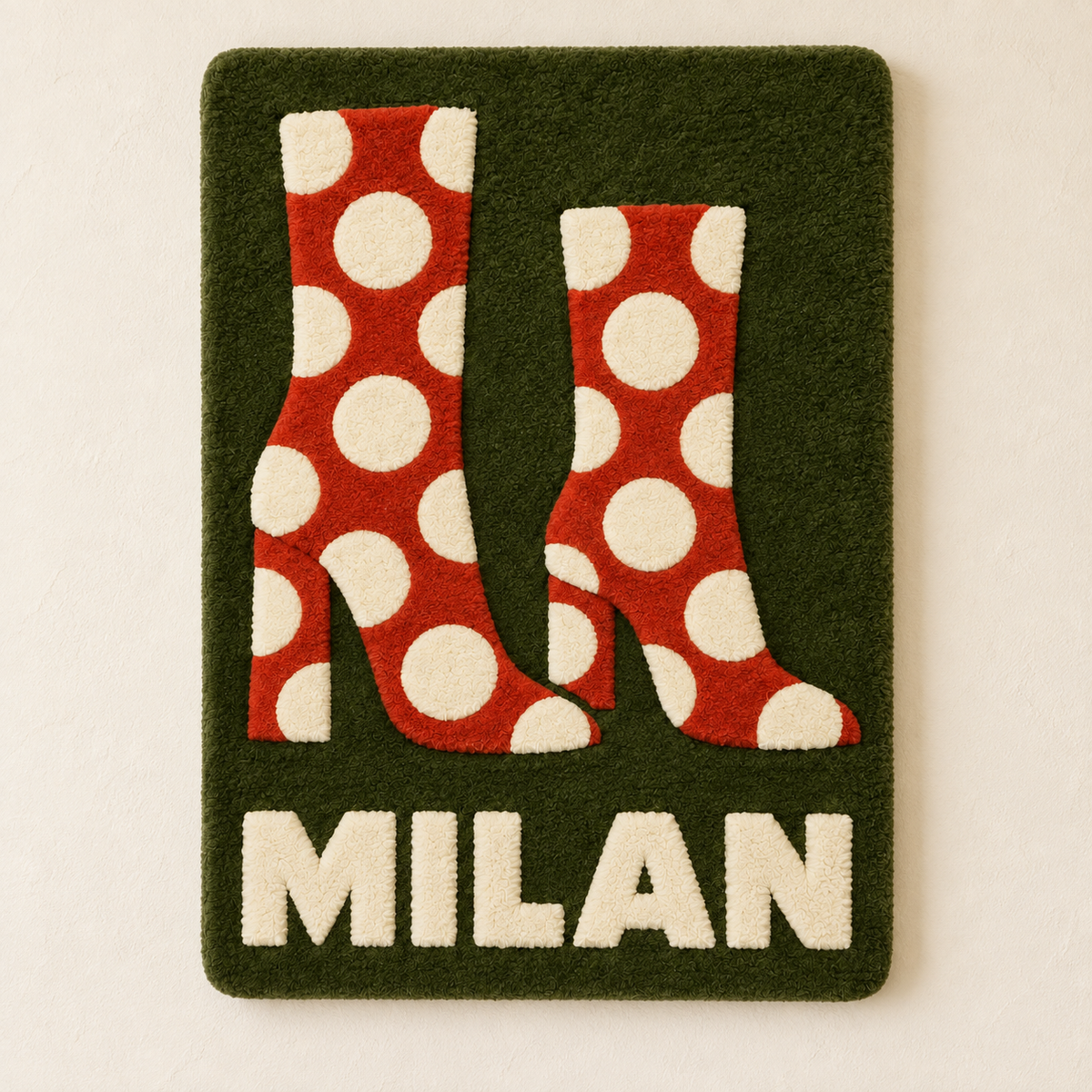 Hewn Earth Polka Dots in Milan wall art featuring a pattern of playful black and white polka dots on a light background.