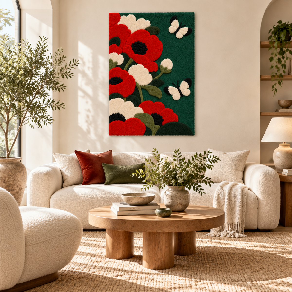 Poppies and Ivory Butterflies — front-facing room scene [room-front]