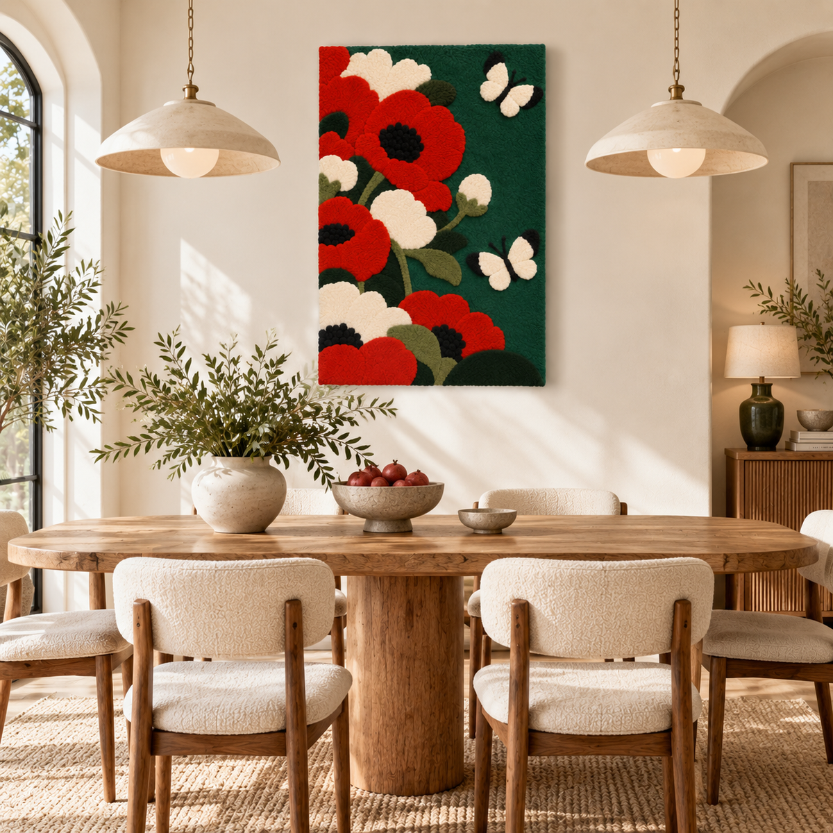 Poppies and Ivory Butterflies — room setting 2