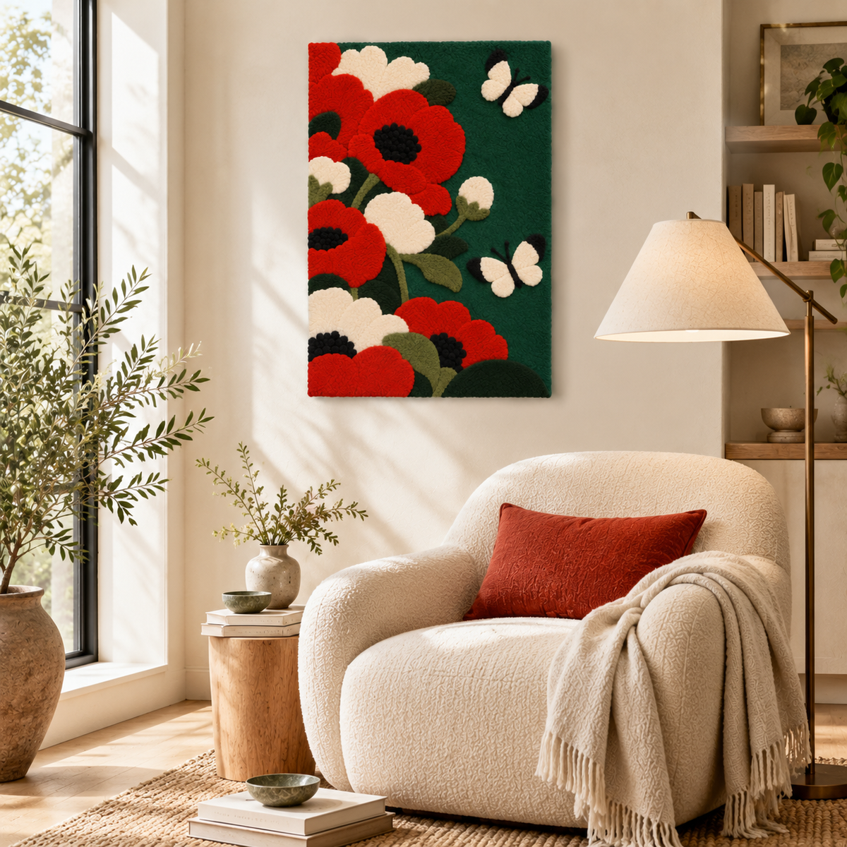Poppies and Ivory Butterflies — room setting 3