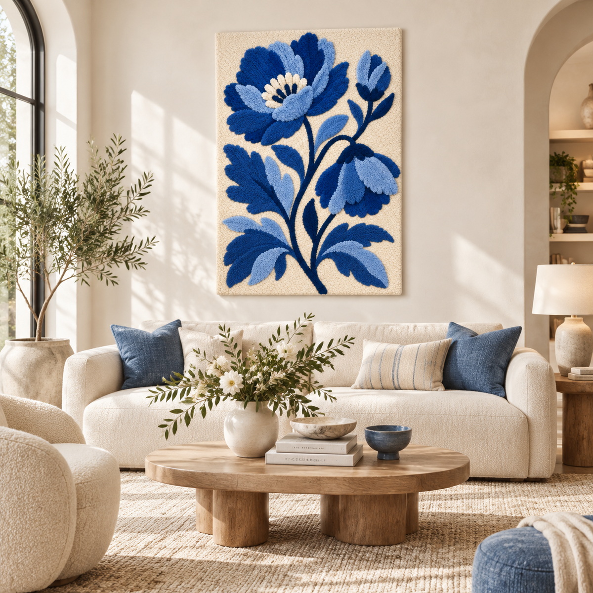 Porcelain Blue Peony — front-facing room scene