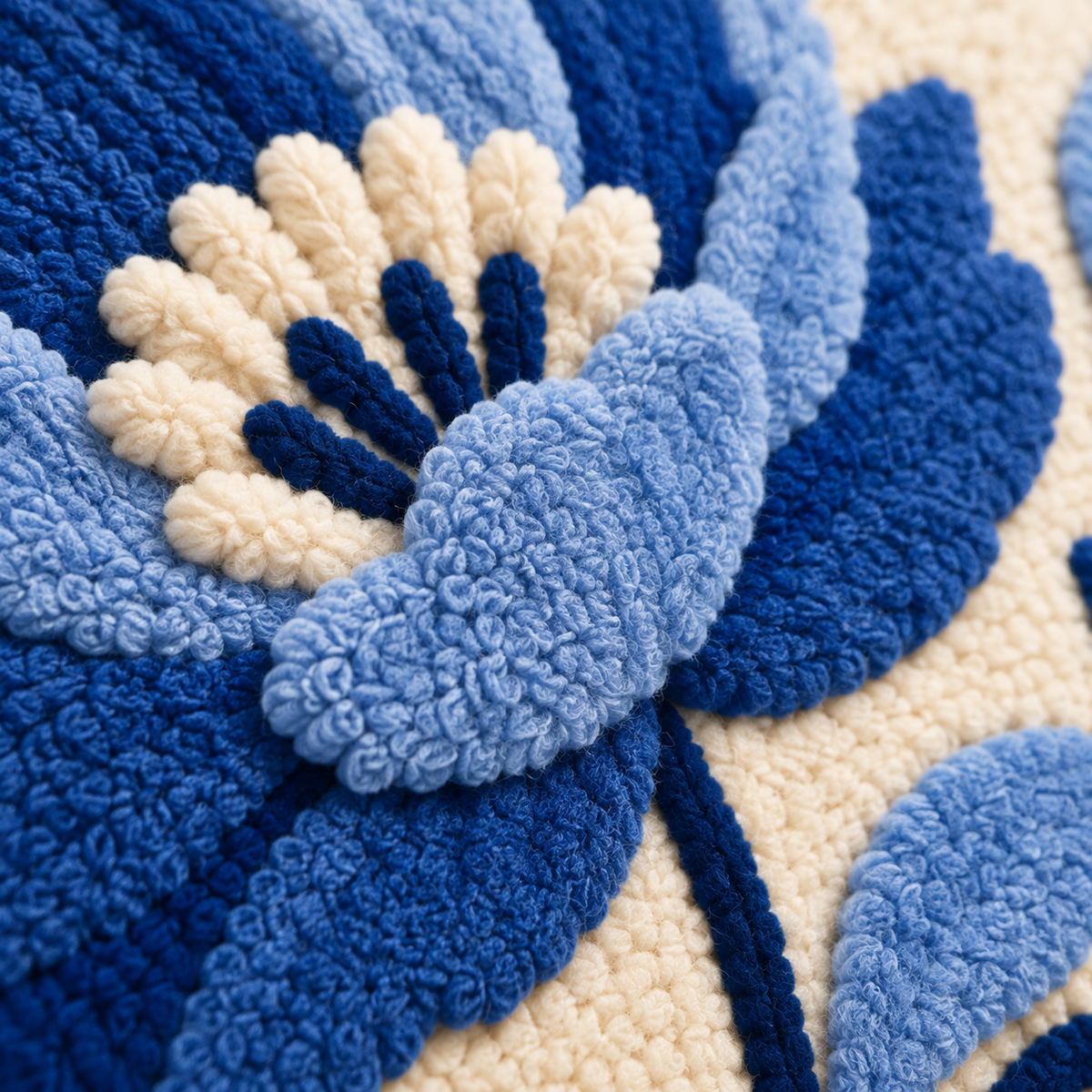 Porcelain Blue Peony — tufted wool texture detail