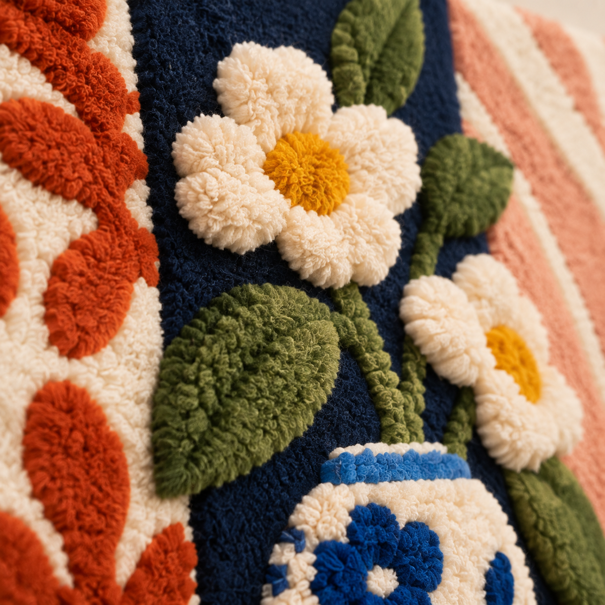 Porcelain in the Flower Room — tufted wool texture detail