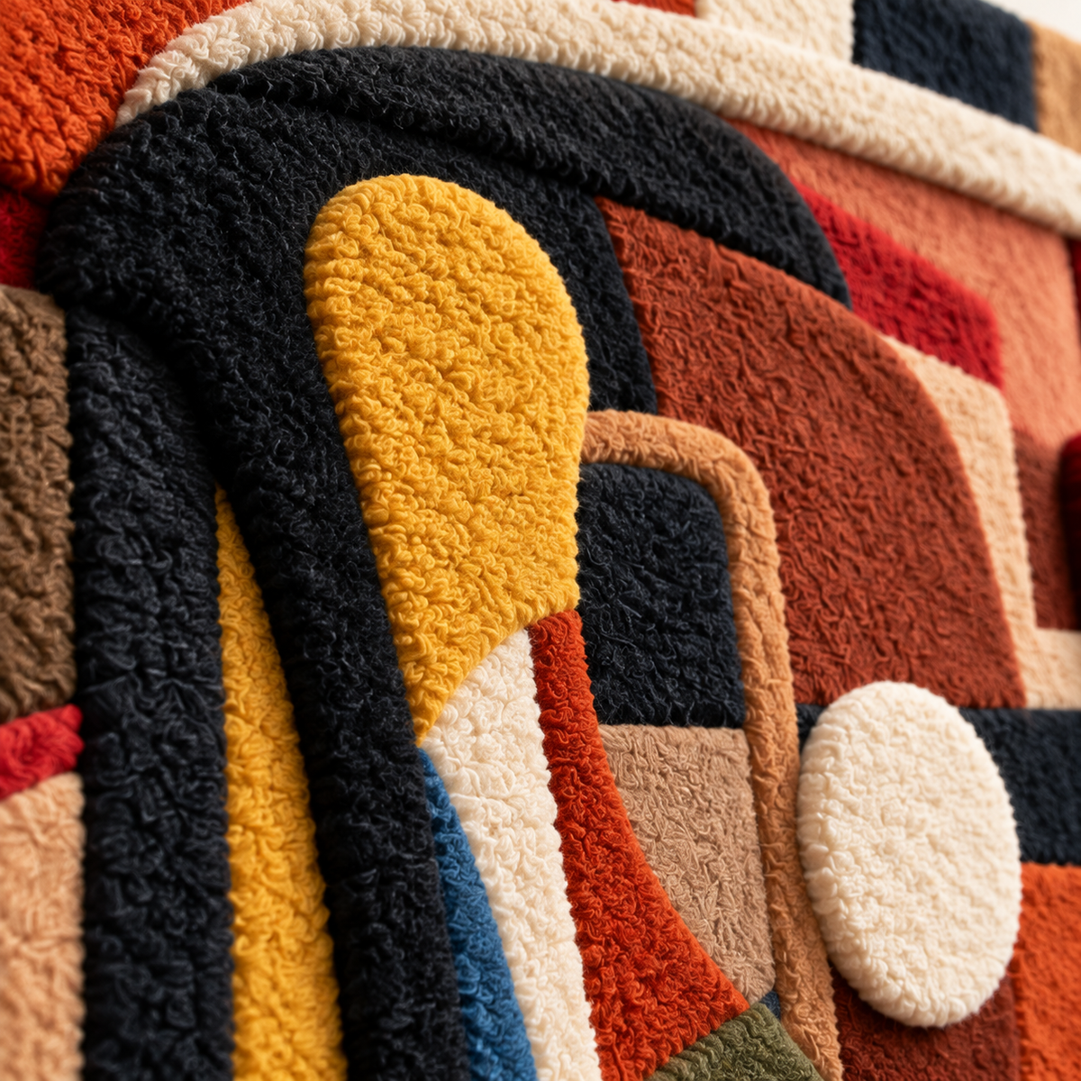 Portrait in Ember Blocks — tufted wool texture detail