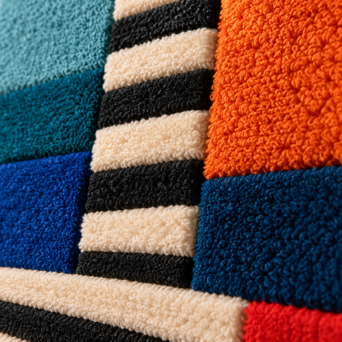 Primary Blocks with a Striped Spine — tufted wool texture detail