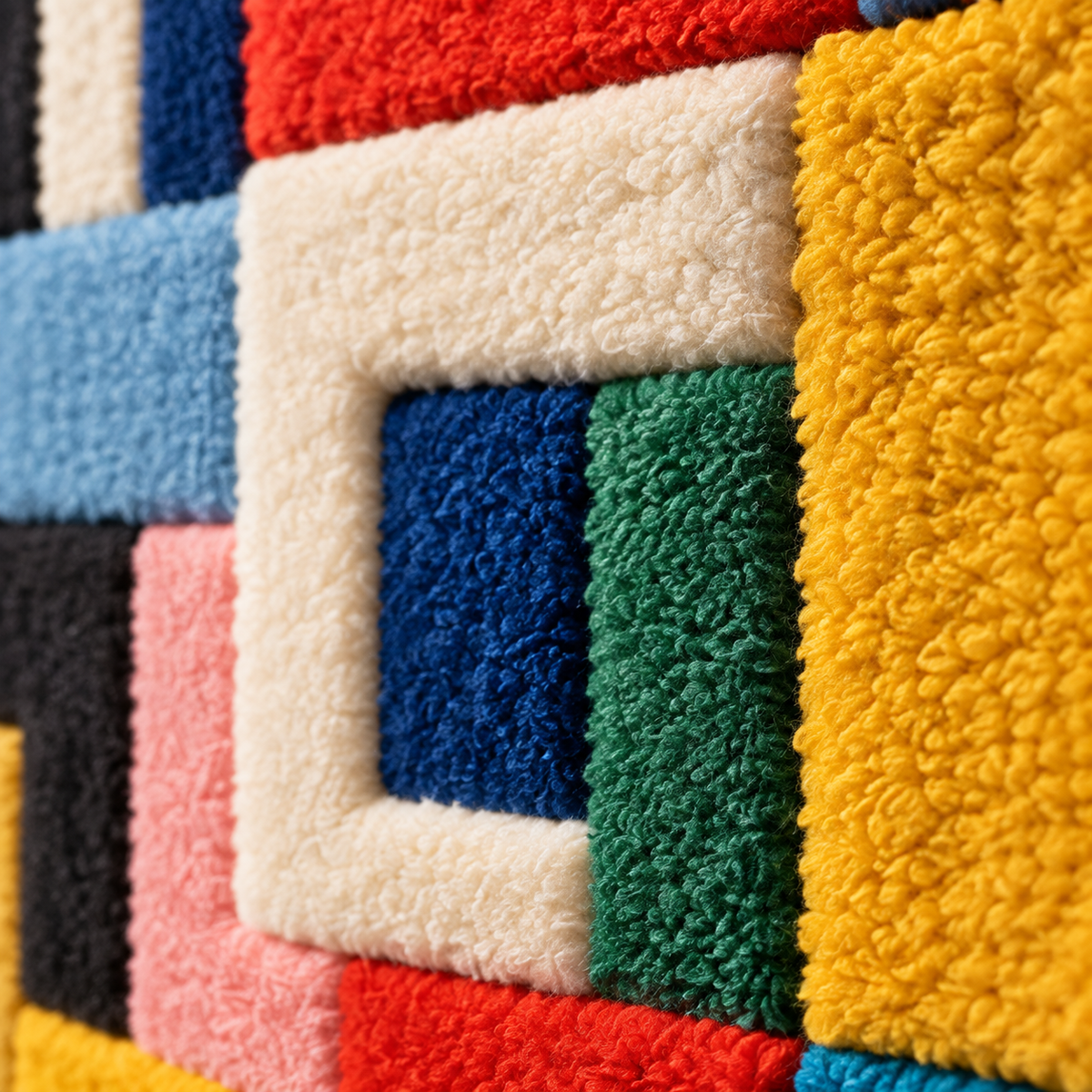 Primary Colour Maze — tufted wool texture detail