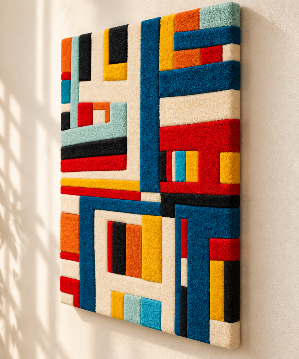 Hewn Earth wall art titled Primary Grid Intersections featuring an abstract geometric design with intersecting lines and grid pattern.