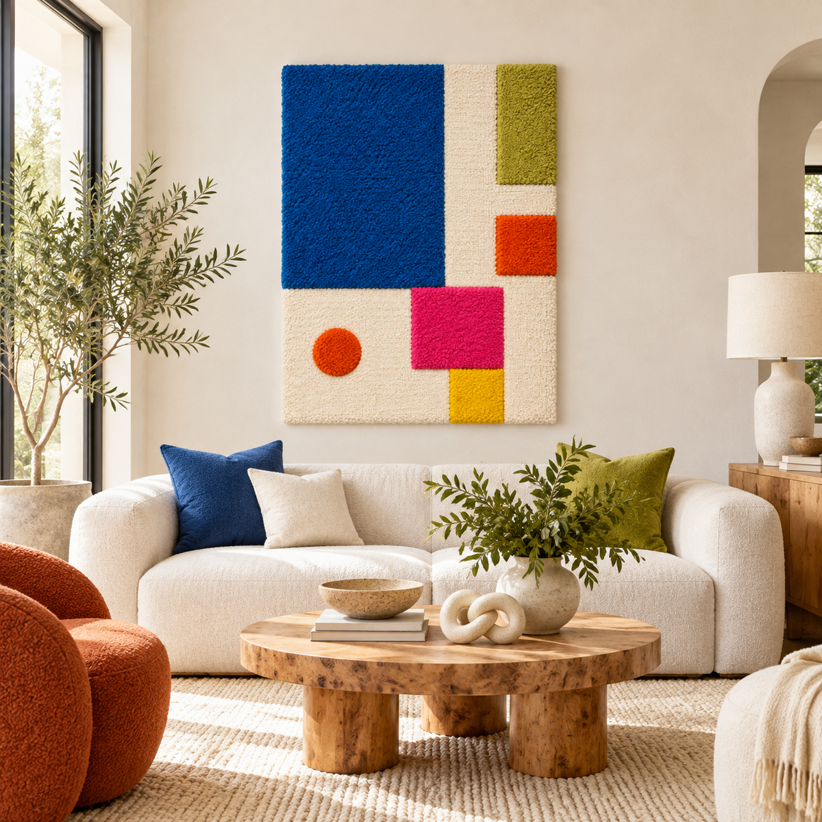 Hewn Earth Primary Play Blocks wall art featuring colorful geometric shapes, ideal for children’s room decor.
