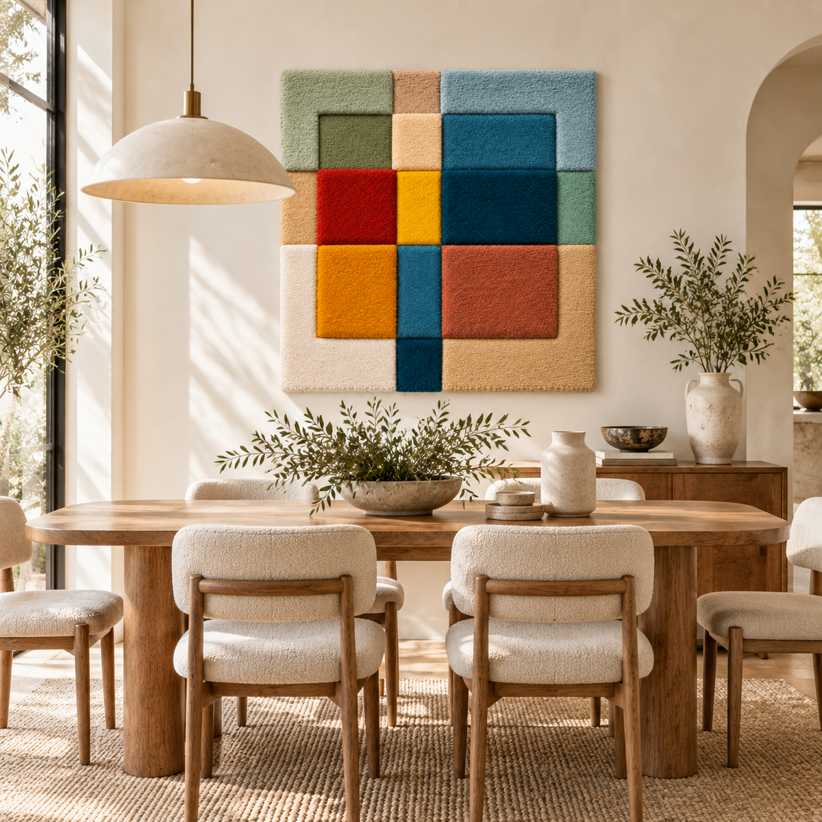 Hewn Earth Prism Window wall art featuring earth tone glass panels in a modern room scene.