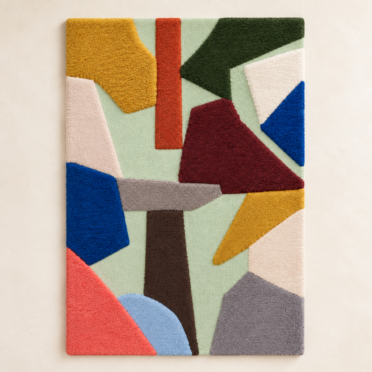 Hewn Earth Prismatic Daylight wall art featuring vibrant, colorful geometric patterns on a modern canvas display.