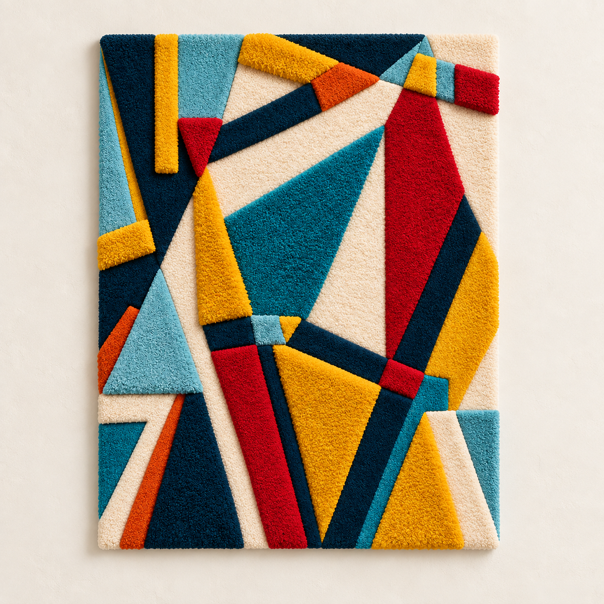 Hewn Earth Prismatic Ribbon Fracture wall art featuring abstract, colorful ribbon-like shapes on a neutral background.