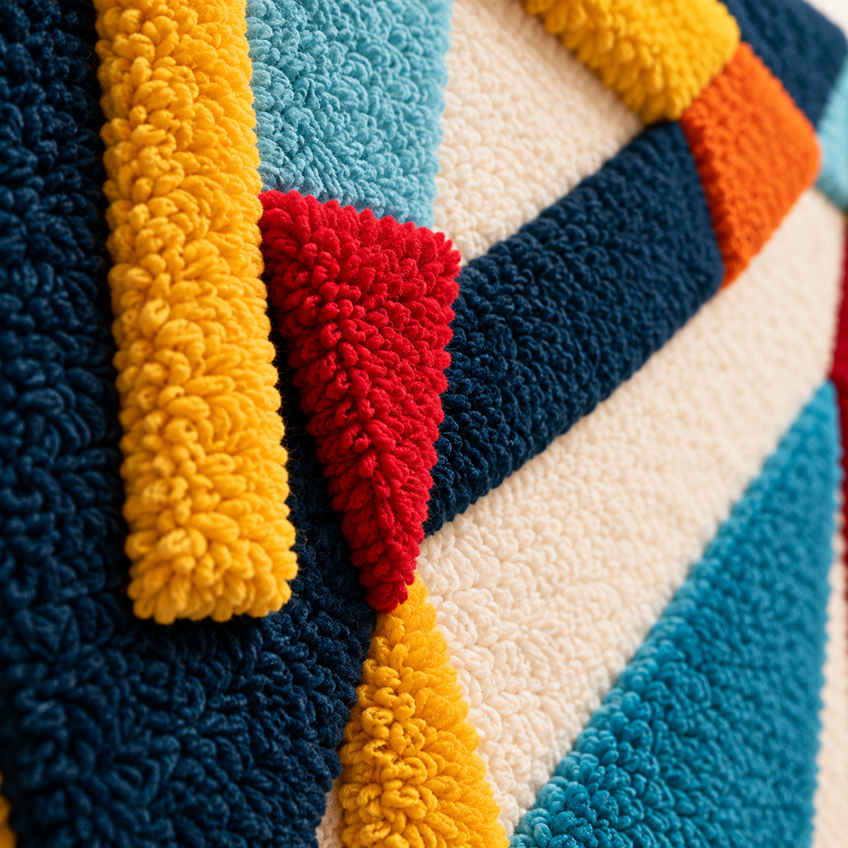 Close-up of Hewn Earth Prismatic Ribbon Fracture wall art with vibrant, layered geometric shapes and textured surface detail.
