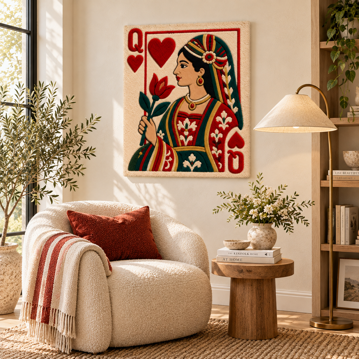 Hewn Earth Queen of Hearts wall art featuring a vibrant red tulip, decorative floral design for wall decor.