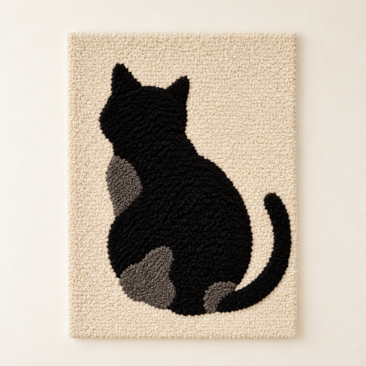 Hewn Earth Quiet Cat silhouette wall art, black cat shape on a neutral background, ideal for modern home decor.