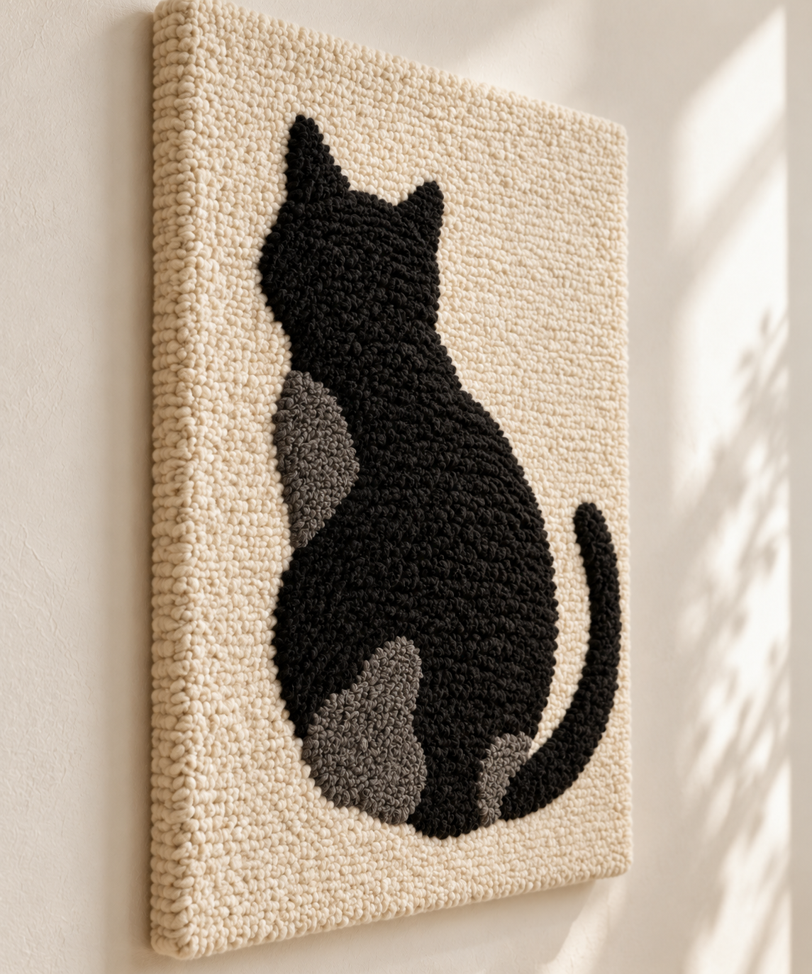 Hewn Earth Quiet Cat Silhouette wall art featuring a minimalist black cat design on a neutral background