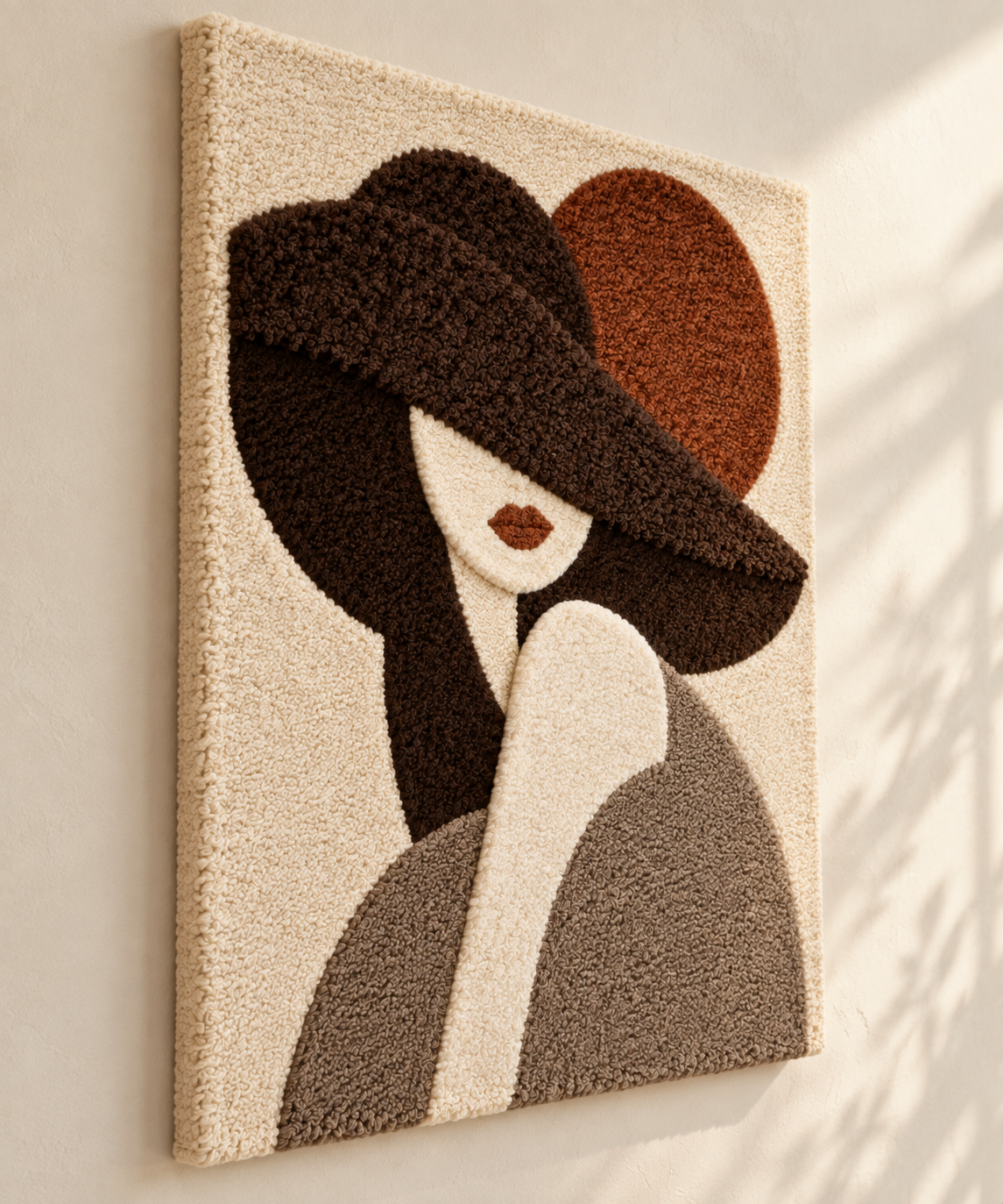 Quiet Muse beneath Umber Brim — angled relief view