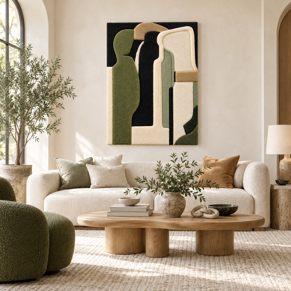Quiet Olive Monoliths — front-facing room scene