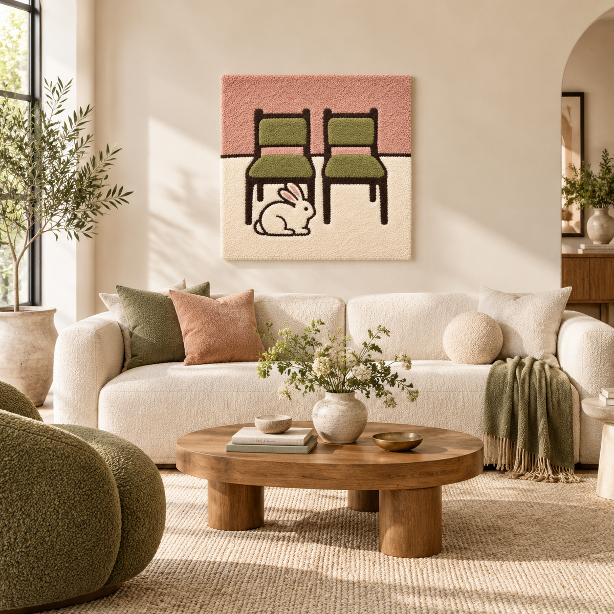 Rabbit Beneath the Green Chairs — front-facing room scene