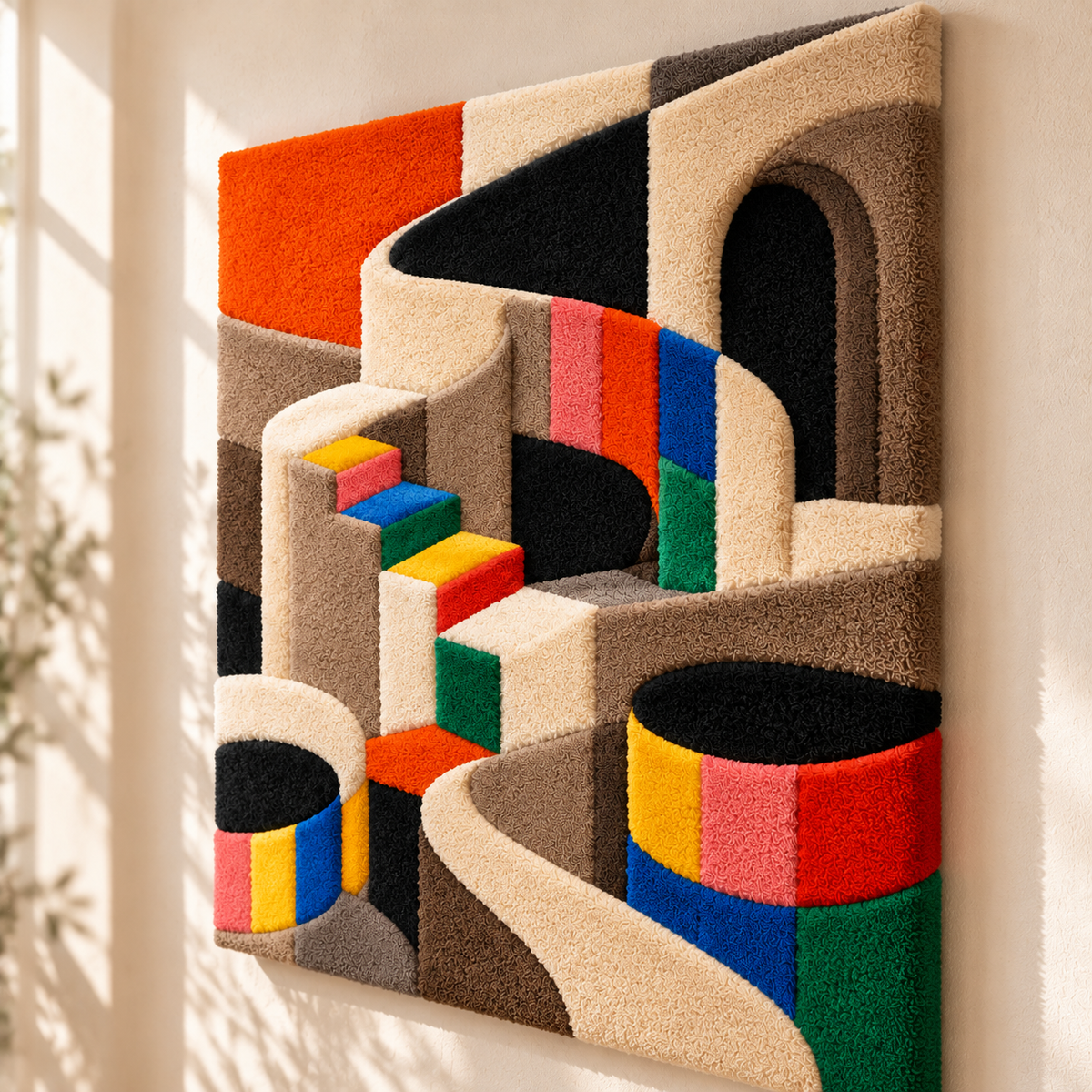 Rainbow Courtyard Stairs by Hewn Earth Studio — angled relief view
