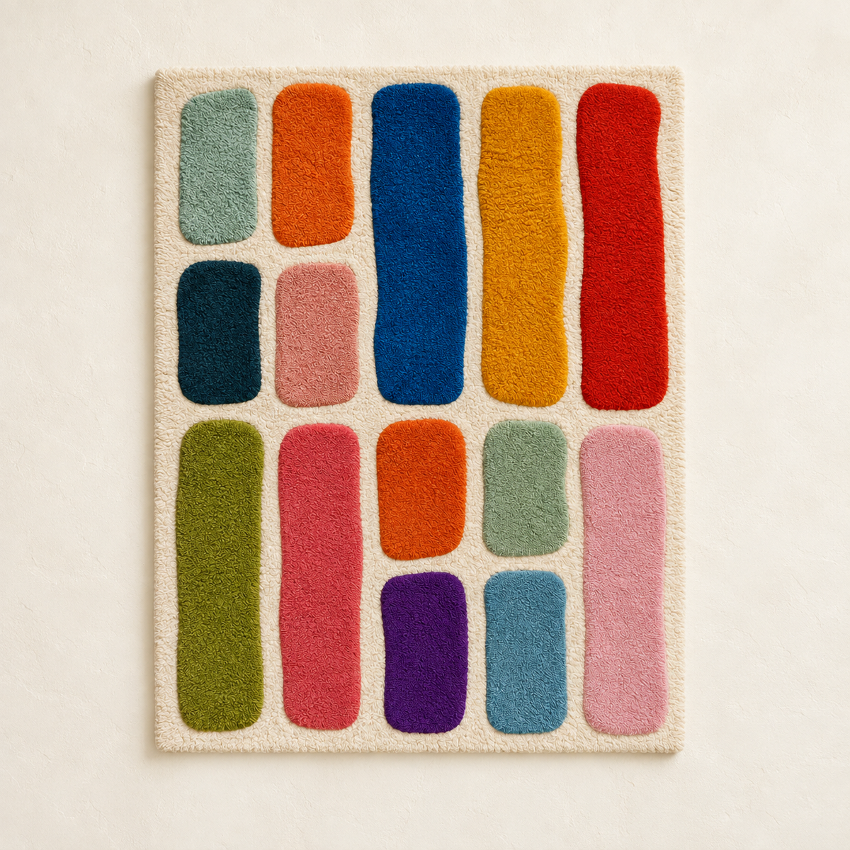 Hewn Earth Rainbow Rounded Bar Wall Art featuring bright, colorful curved wooden bars arranged in a cheerful, modern design.