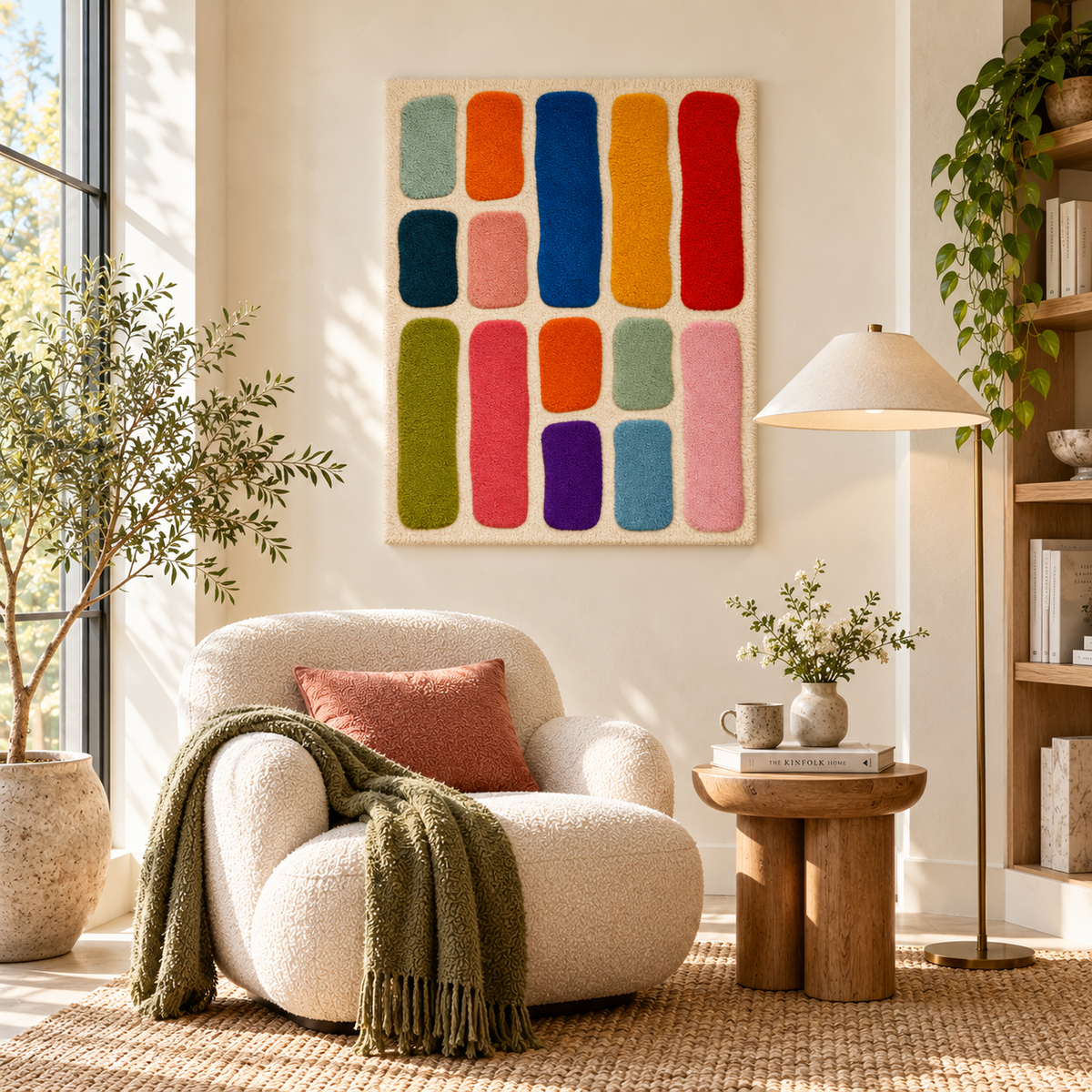 Hewn Earth Rainbow Rounded Bar Sampler wall art with colorful curved rainbow design, displayed in a room setting.