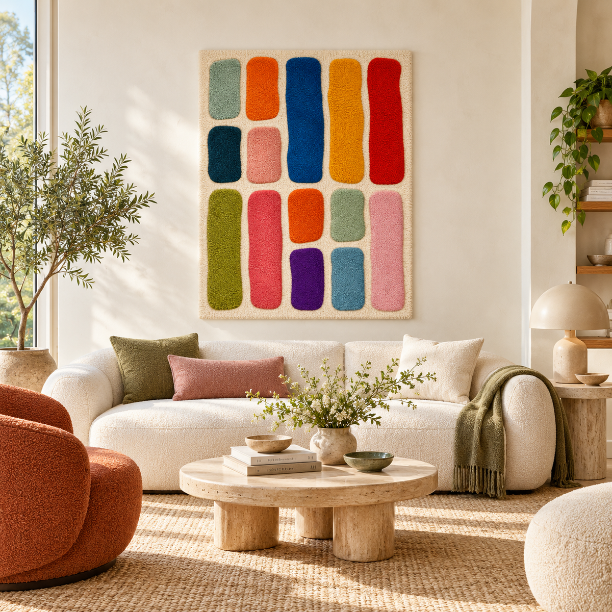 Hewn Earth rainbow rounded bar wall art sampler with vibrant rainbow-colored arches displayed in a modern room setting.