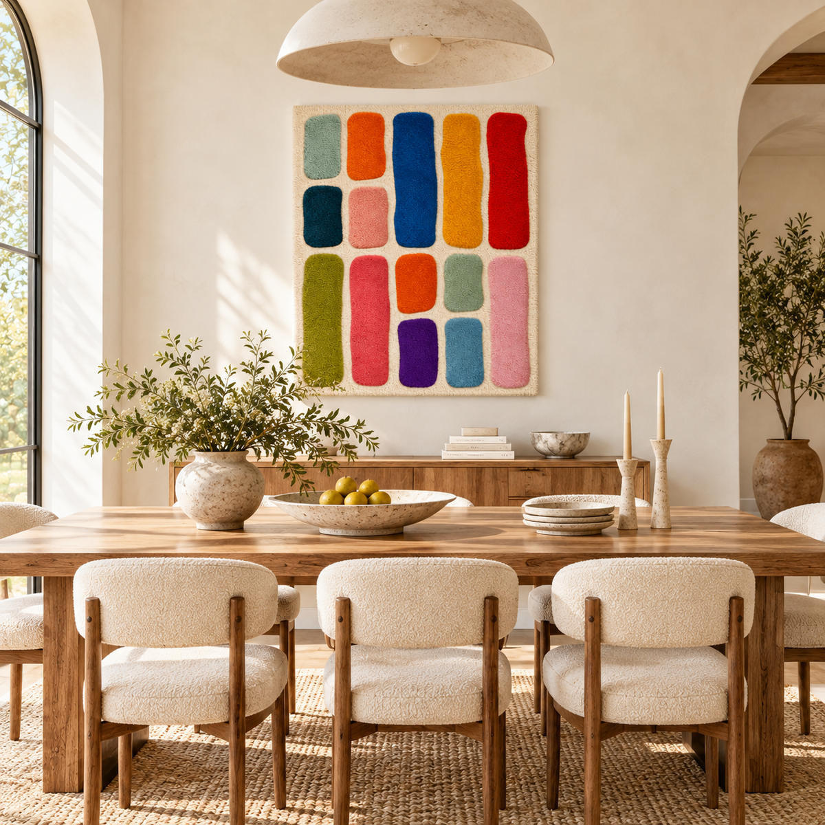 Hewn Earth Rainbow Rounded Bar Wall Art sampler featuring colorful curved bars on a neutral background.